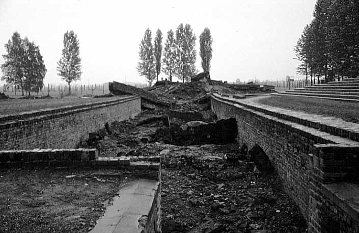 Poland photos - Auschwitz I I Birkenau - Gassing Complex / Crematorium - b&w