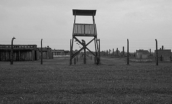 Poland photos - Auschwitz I I Birkenau - Guard Tower - b&w