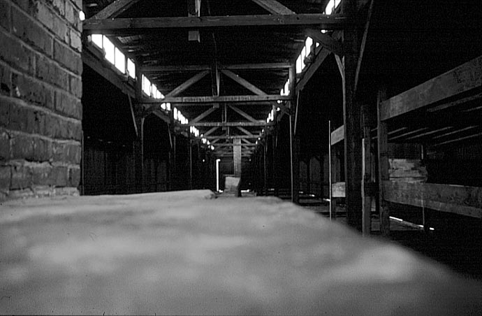 Poland photos - Auschwitz I I Birkenau - Inside Quarantine Barrack - b&w
