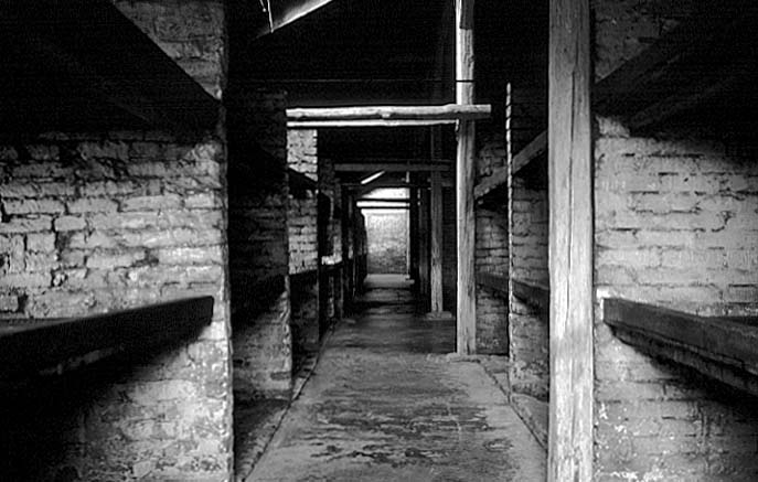Poland photos - Auschwitz I I Birkenau - Sleeping Bunks - b&w