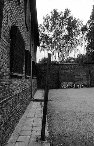 Poland photos - Auschwitz I - Execution Courtyard - b&w