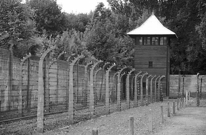 Poland photos - Auschwitz I - Fences - b&w