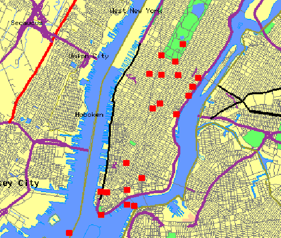 Clickable Map of New York City (Manhattan) - Color photo locations