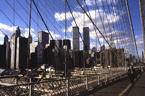 New York City photos -Brooklyn Bridge - View onto Financial District