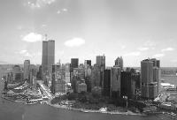 Black and white photo New York City - Downtown Manhattan Skyline - aerial view